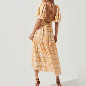 ASTR The Label ILANA DRESS - ORANGE/YELLOW PLAID in Medium NEW